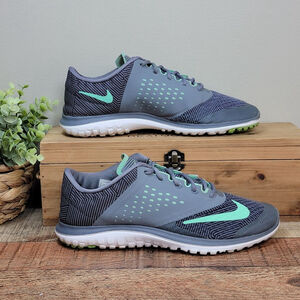 Nike FS Lite Run 2 Premium Running Shoes Sneakers Gray Green Glow Aqua Mesh 8.5